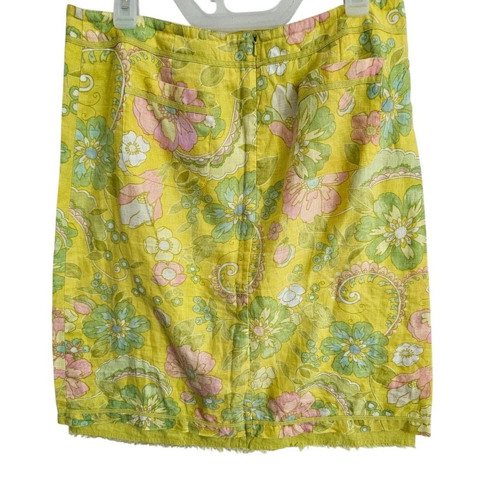 Sigrid Olsen Womens Yellow Floral Paisley 100% Linen Pencil Skirt Size 10 - Picture 5 of 6